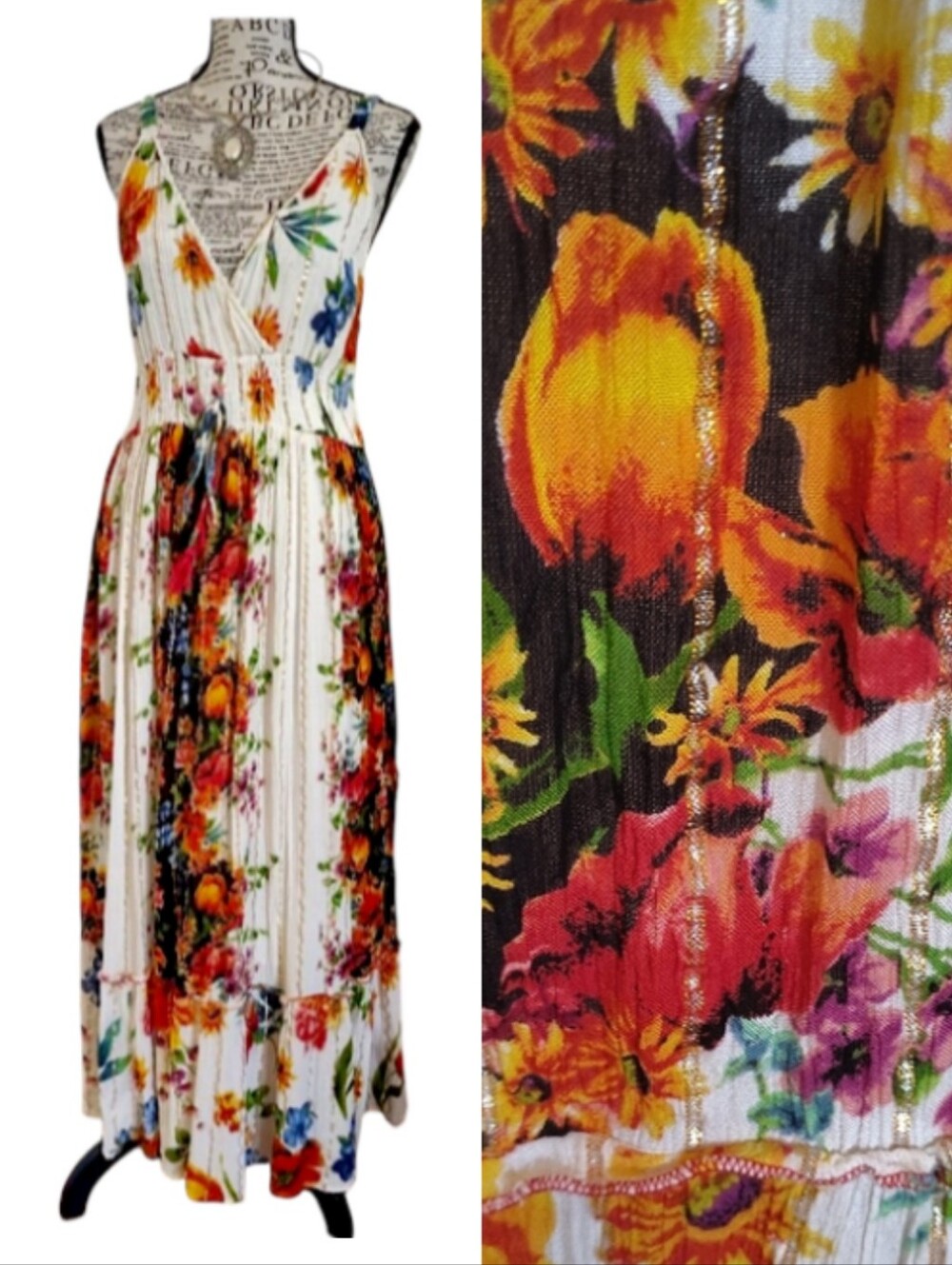 Anthropologie Me 2 Magic Colorful Multi Floral Boho Maxi Dress Large Resortwear